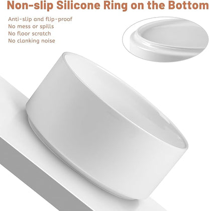 Non Slip Dog Bowls, Heavy Ceramic Dog Food and Water Bowl with Silicone Base, Pet Feeding Bowl for Puppies, Small and Medium Dogs (Glossy White, 6 Inches)
