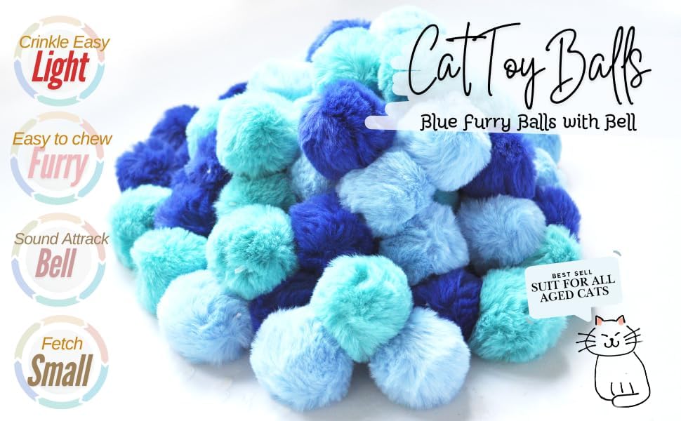 Cat Toys Ball Furry Ball with Rattle Bell Catnip for Cats Easter Gift (Blue (with Bell)) - Image 2