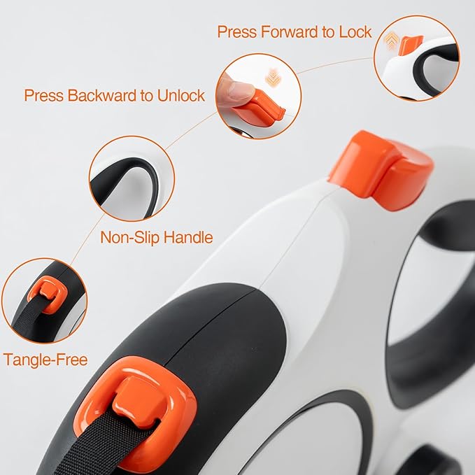 PINA Upgraded Retractable Dog Leash, 26 ft Dog Leash for Small Medium Large Dogs Up to 110lbs, Heavy Duty Reflective Nylon Tape 360° Tangle-Free, with Anti-Slip Handle, One-Handed Brake, Pause, Lock