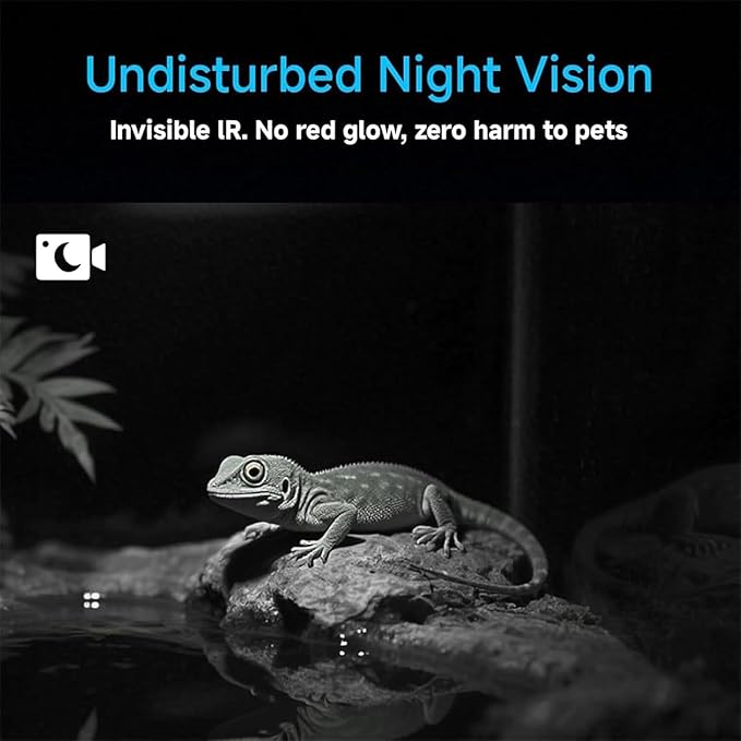 2K HD Aquarium Camera, 140° Wide-Angle Anti-Glare Night Vision WiFi, Aquarium Camera for Fish Tank, for Reptile Terrarium with AI Motion Detection 2-Way Audio (Black)