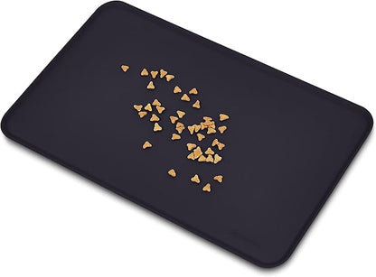 Amazon Basics Waterproof Non-Slip Silicone Pet Feeding Mat with Raised Edges for Food and Water Bowls, Easy to Clean Pet Placemat to Protect Floors, 18.5" x 11.5", Black