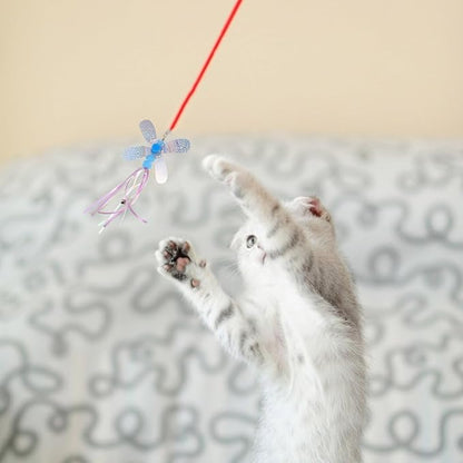 balacoo Cat Teaser Wand Accessories Set 4 Pcs Interactive Cat Stick Toys with Bell Feather for Indoor Play and Exercise 3.93X0.78X7.08 Inches