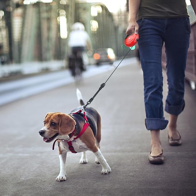 Idepet Heavy Duty Retractable Dog Leash for Small and Medium Dogs, Anti-Chewing Steel Chain Design,360 DegreeTangle-Free,Break and Lock System,26ft Leash Dog Walking (Red, Round Rope)