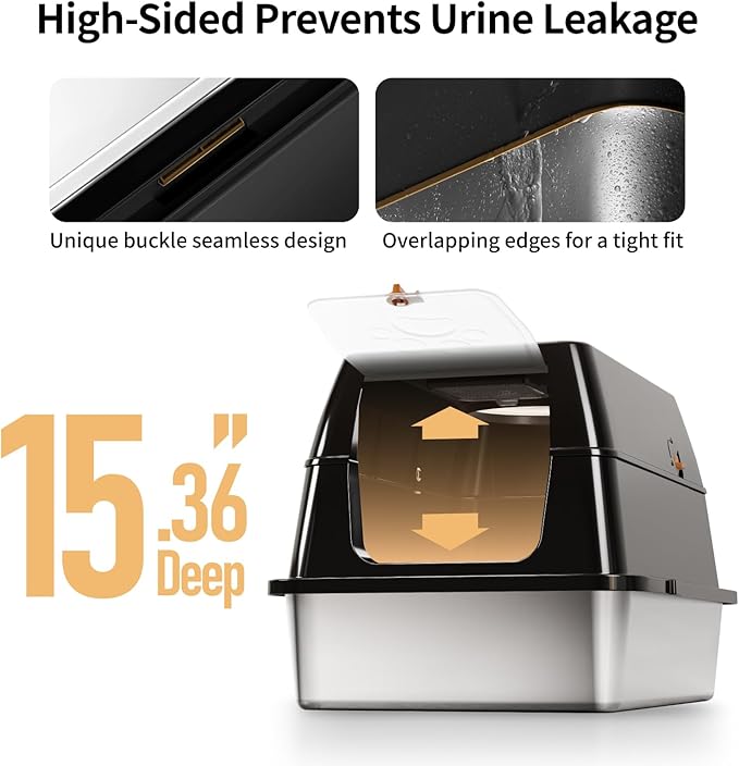 XL Stainless Steel Cat Litter Box with Lid, Extra Large Enclosed Litter Box for Big Cats, High Sided Metal Litter Pan with Removable Lid& Scoop, Odor Free, Easy Cleaning, Anti-Urine Leakage
