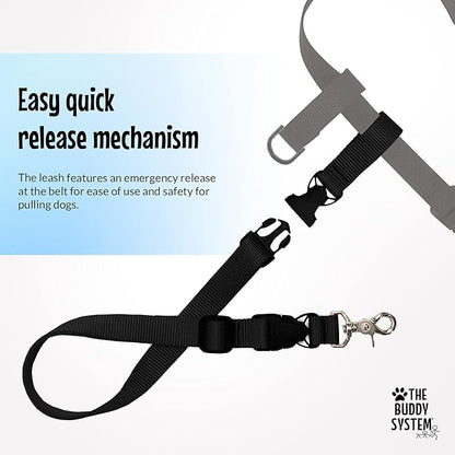 The Buddy System Adjustable Hands Free Dog Leash, Hand-Free Leash for Running, Jogging, Walking, Hiking and Training Service Dogs, Versatile All Dog Sizes - Made in USA - Large, Black