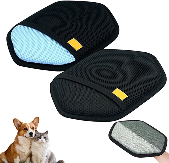 2 Pack Pet Hair Removal Glove for Cats & Dogs, 2026 Upgrade Pet Hair Remover Electrostatic Gloves Pet Hair Remover Glove for Couch, Furniture, Carpet, Curtain (Blue+Black)