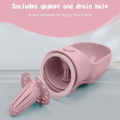 Dog Water Bottle with Food Container, Portable Pet Dispenser with Lock and Cleaning Brush,Dogs Stuff Water Bottle for Hiking,Travel (Pink)