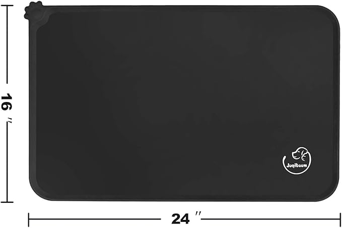 Silicone Waterproof Dog Cat Pet Feeding Mats, Non Slip, Easy Clean Pet Dog Cat Bowl Mats Placemat (24" x 16") Black