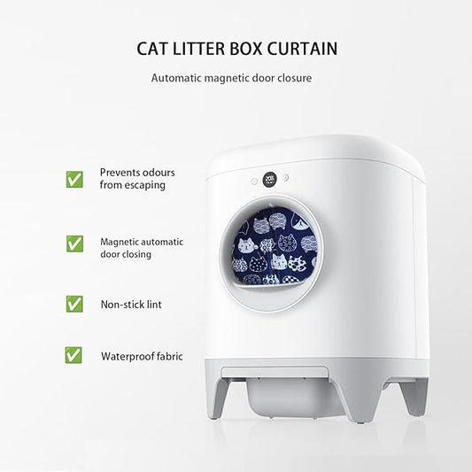 Curtain for Self Cleaning Cat Litter Box,Reduces Cat Litter Bounce, Stops Odors from The Litter Box Self Cleaning (Blue White)