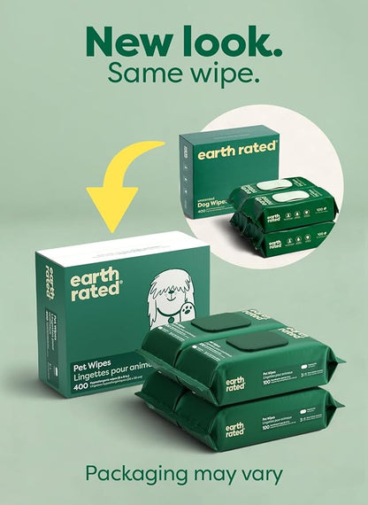 Earth Rated Pet Wipes for Dogs and Cats, Hypoallergenic, Cleaning and Hydrating, for Grooming Paws, Body and Butt, Unscented, 400 Count