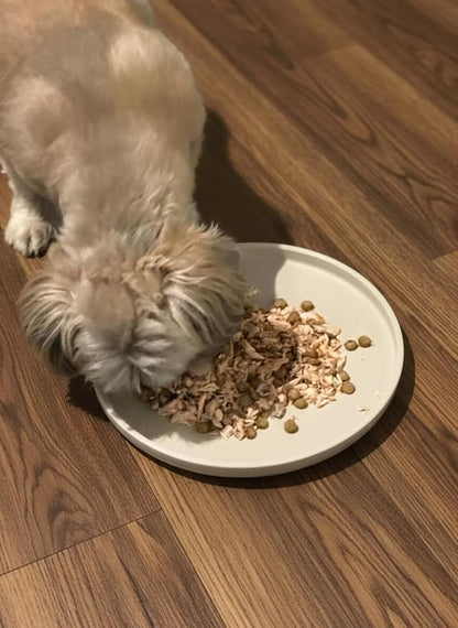 Arespark Dog Food Mat, Nonslip Waterproof Dog Silicone Feeding Bowl Mat with Raised Edges for Floors Prevent Spills, Round Eating Plate Puppy Supplies 10inch (Off White, 1 Pack)