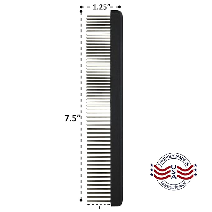 Professional Comb with Long 1" Silky Smooth Rotating Teeth for Large Breeds (Mat Black 7.5")