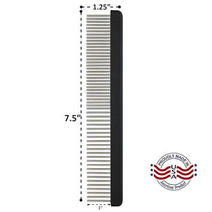 Professional Comb with Long 1" Silky Smooth Rotating Teeth for Large Breeds (Mat Black 7.5")