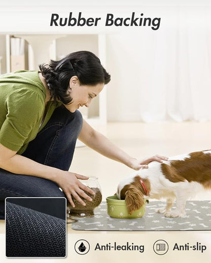 MontVoo Dog Food Mat-Pet Feeding Mat for Food and Water-No Stains Quick Dry Dispenser Cat Bowl Mat for Messy Drinkers(17"x28" Grey)