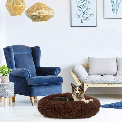 Cat Beds for Indoor Cats - Cat Bed Washable 20/24 inches, Dog Beds for Small Medium Dogs, Anti Anxiety Round Fluffy Plush Faux Fur Pet Bed, Thick Bottom (Coffee, Medium)