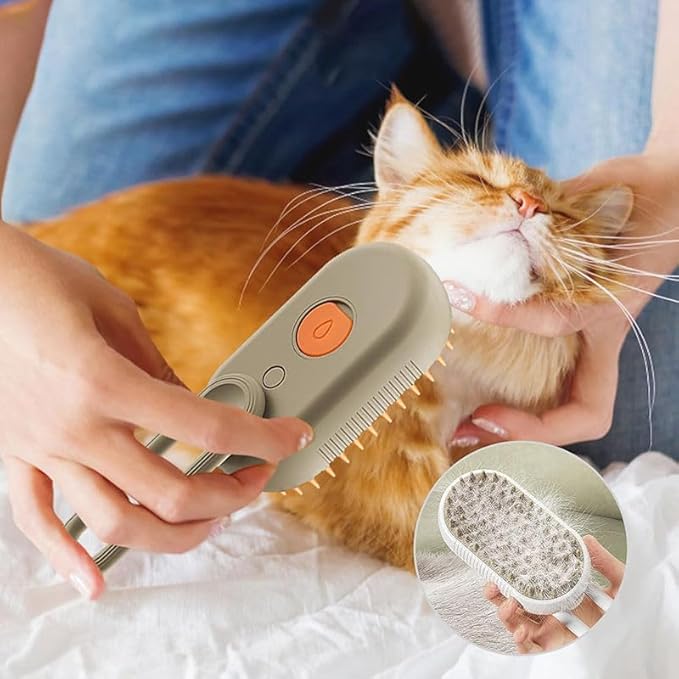3-in-1 Cat Grooming Brush – Water Spray & Self-Cleaning Shedding Brush for Cats & Dogs – Pet Hair Removal & Massage Comb for Long & Short Hair (White)