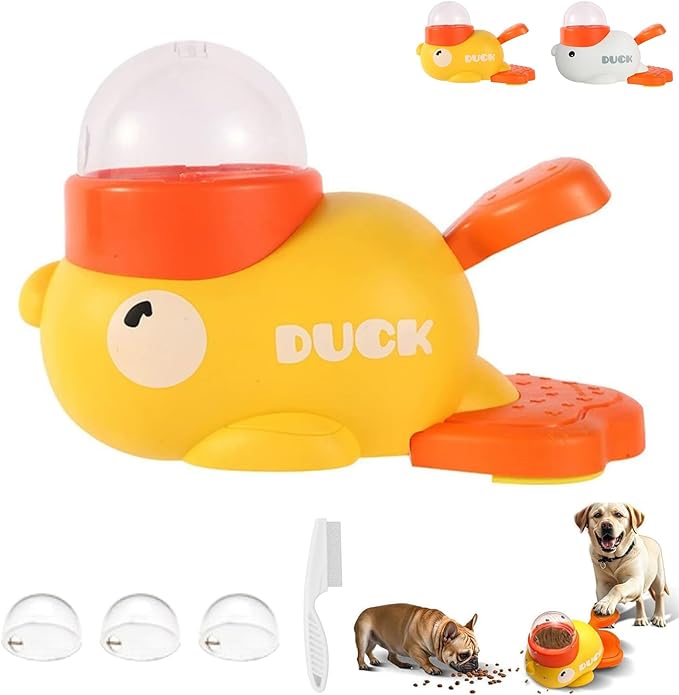 Rubber Duck Treat Dispenser, Rubber Duck Treat Toy for Dogs, Ducks Cat Treat Dispenser, 2-in-1 Dog Interactive Slow Feeder & Puzzle Toy for Dogs (Yellow)