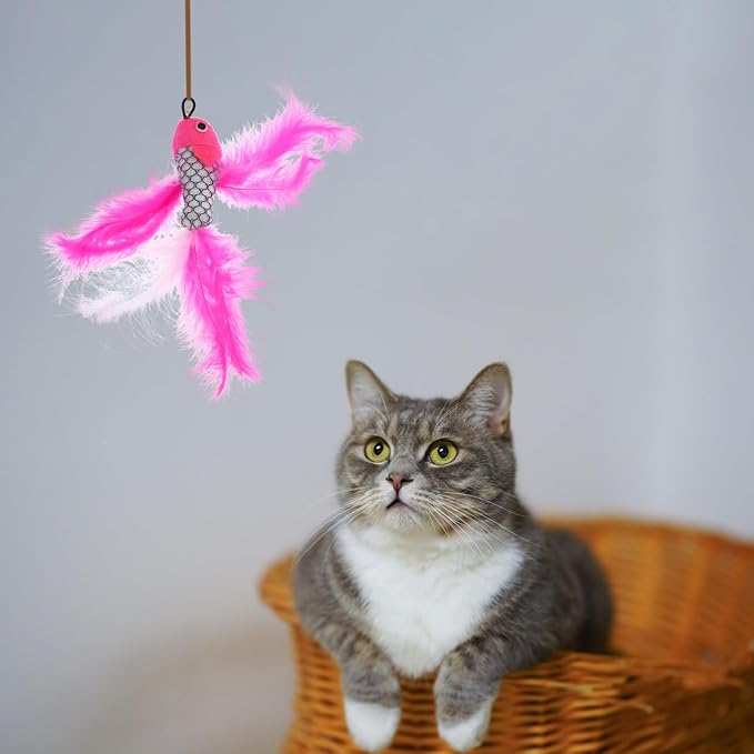 balacoo Cat Teaser Replacement Heads Fish Shaped 3 Pieces Lightweight Interactive Wand Toy for Indoor Cat Play and Exercise