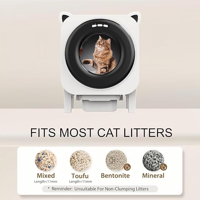 BZW Self Cleaning Litter-Box for Multiple Cats with 76L Large Capacity,Automatic Litter Box with App Control and Safety Sensors Protection (Black)