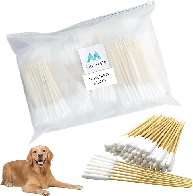 Dog Ear Swabs Bulk Pack, 800 Count – 6 Inch Bamboo Cotton Swabs Refill for Professional Grooming & Multi-Pet Homes – Large Absorbent Heads for Deep Cleaning (16 Resealable Packs)