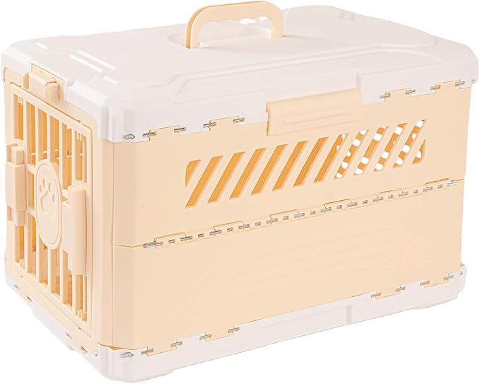 Collapsible Cat and Dog Cage - Durable Hard-Sided Carrier with Easy Unfolding, Space-Saving Design, and Comfortable Interior for Medium and Small Pets(Latte)
