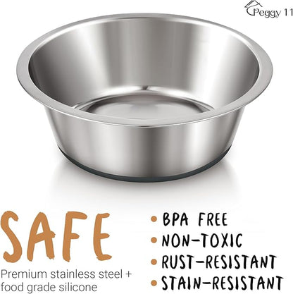 PEGGY11 Deep Stainless Steel Anti-Slip Dog Bowls - Single Pack, 2 Cups