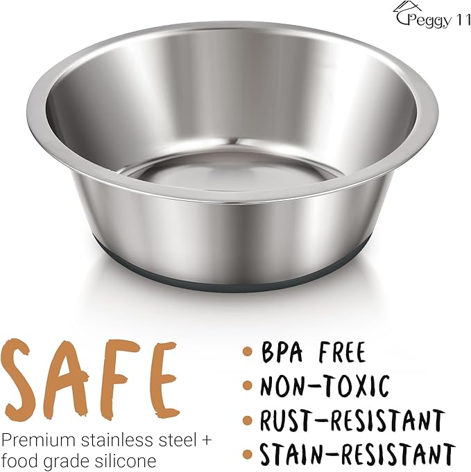 PEGGY11 Deep Stainless Steel Anti-Slip Dog Bowls - 2-Pack, 2 Cups