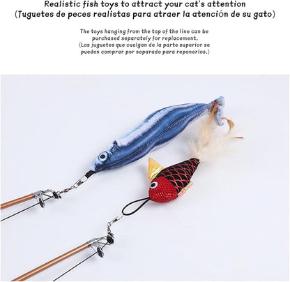 KAYNO Retractable Teaser cat Stick, Extra Long Fish & Feather Decorative cat Fishing Pole Shape Teaser cat Stick, cat Feather Interactive Toys, Toys are Replaceable, Adjustable line Length. (Salmon)