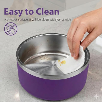 Dog Bowl, Stainless Steel Dog Bowls for Food and Water, Metal Pet Feeding Bowl with Insulated Non-Slip Quiet Bottom, Easy to Clean, Dishwasher Safe, 32oz,4 Cup | Purple