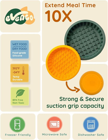 Dog Lick Bowl 2PCS, Silicone Lick mat with Non-Slip Suction Base, Freeze-Friendly Slow Feeder Bowl for Dog Enrichment, Small Orange & Medium Dark Green (5.7" x 1.95" & 6.9" x 2.35")