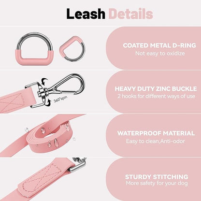 Waterproof Dog Leash with Poop Bag Holder, 5FT/6FT Adjustable Length with 2 Swivel Hooks, Odor-Free & Easy-Clean Dog Lead for Large Medium Small Dogs