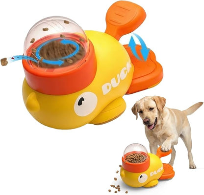Duck Treat Dispenser Toy for Dog, Cat Treat Dispenser, Interactive Pet Feeder with Pedal, Slow Feeding Puzzle Toy for Dogs and Cats, Food Dispensing Game for Dry Kibble (Yellow)
