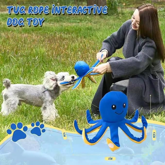 Tough EVA Dog Toy with Internal Rope Skeleton, Cute Octopus Durable Interactive Tug Toy for Medium and Large Dogs