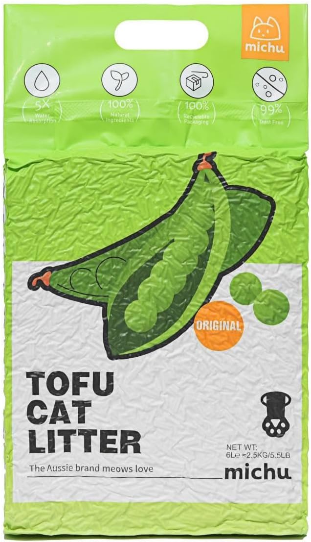 Michu Tofu Cat Litter Natural Clumping Tofu Cat Litter, Fast Clumping and Easily Scoop-able 5.5lb/88oz 5 Scents - Original, 8 Pack