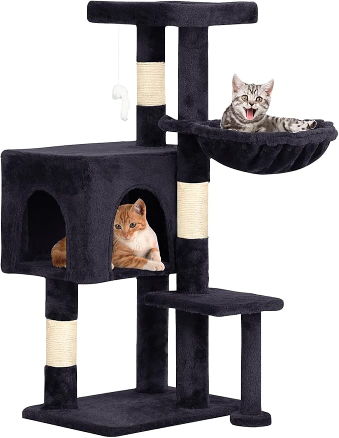 BestPet | 37" Cat Tree Tower | Dark Gray | Sturdy Multi-Level Cat Tree with Plush Condo, Cozy Perch, Sisal Scratching Posts, Hanging Toy and Hammock | Easy Assembly | for Kittens & Adult Cats