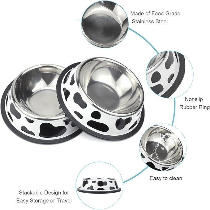 Stainless Steel Dog Bowls, Food and Water Non Slip Anti Skid Stackable Pet Puppy Dishes for Small, Medium and Large Dogs (2 Pack)