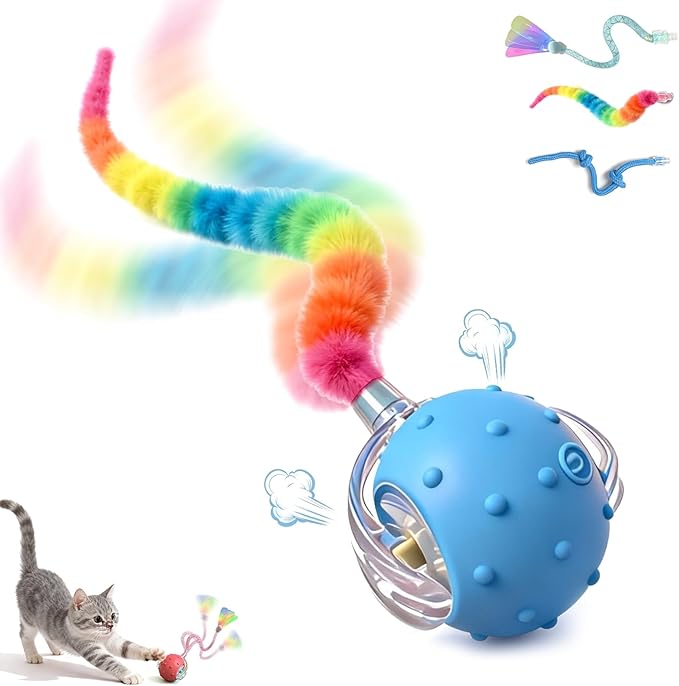 Interactive Cat Toys for Indoor Cats with 3 Tails,Automatic Moving Kitten Toys,Cat Toys for Bored Indoor Adult Cats,Smart Rechargeable Cat Enrichment Toys for Cats to Keep Them Busy, Pet Toy Cat Ball