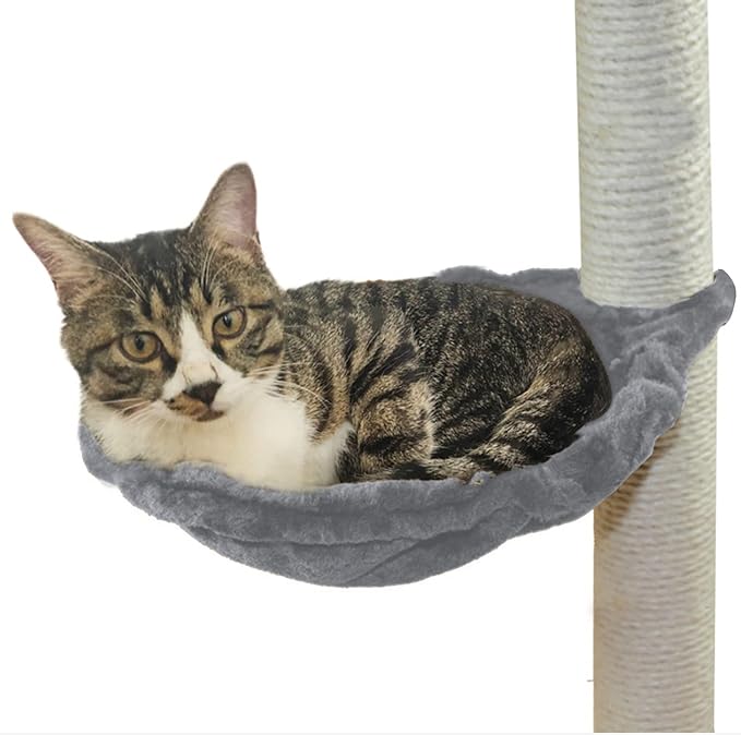SHENGOCASE 2-Pack 13" Grey Cat Tree Tower Replacement Basket Lounger Hammock Bed, 5pcs Hanging Pom-pom Toys with Elastic Strings, Cat Tree Accessories Hammock Attachment