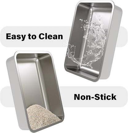 Stainless Steel Litter Box 2Pack,19.68" x13.77.x6 Large Metal Cat Litter Box,Steel Litterbox for Adult Cats/Kitty,Easy to Clean, Non Stick No Smell