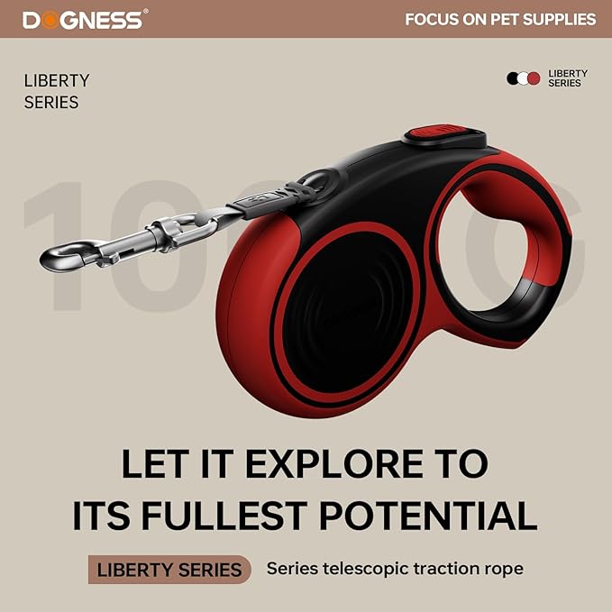 DOGNESS 16.4 Ft Retractable Dog Leash, Heavy Duty Great Leash for Dog up to 80 lbs, One Button Brake & Lock Anti-Slip Handle Tangle Free（Red and Black）