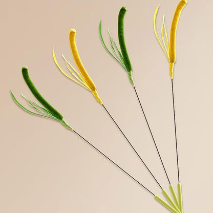 Interactive Cat Teaser Toy Wand with Furry Faux Grass for Indoor Play Grass Teaser Cat Toy Wand Stick