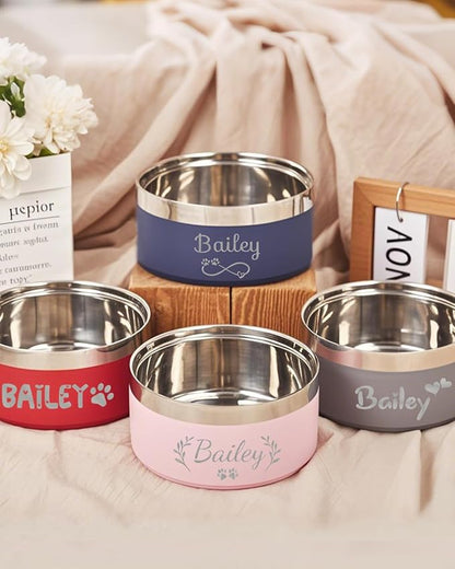 Engraved Customized Dogs Bowls with Name, Personalized Steel-Stanless Pets Food Bowls for Both Cats & Dogs,Dog Water Bowl, Durable Cute Double Layer Reinforcement Cats Water Bowl for Pets Gifts, S