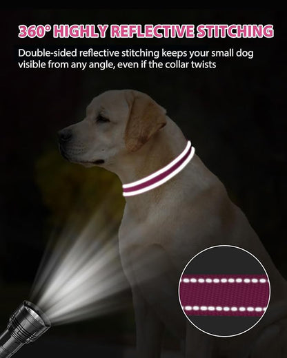 Joytale Dog Collars for Medium Dogs, Comfortable Double-Sided Reflective Nylon Collar for Night Safety, Adjustable Quick-Release for Active Pets, Hotpink, M (1" Width)