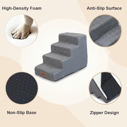 2 Pcs Dog Stairs 4-Step Dog Stairs for Bed Couch Sofa 17.7" H Pet Steps for Puppy Small Dogs Cat Puppy Small Medium Dogs (Grey, 4-Stairs 17.7" H)