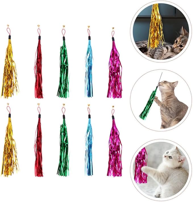balacoo 30 Pcs Cat Teasing Replacement: Cat Interactive Tassel Teasing Stick Replacement Teaser Refills for Indoor s