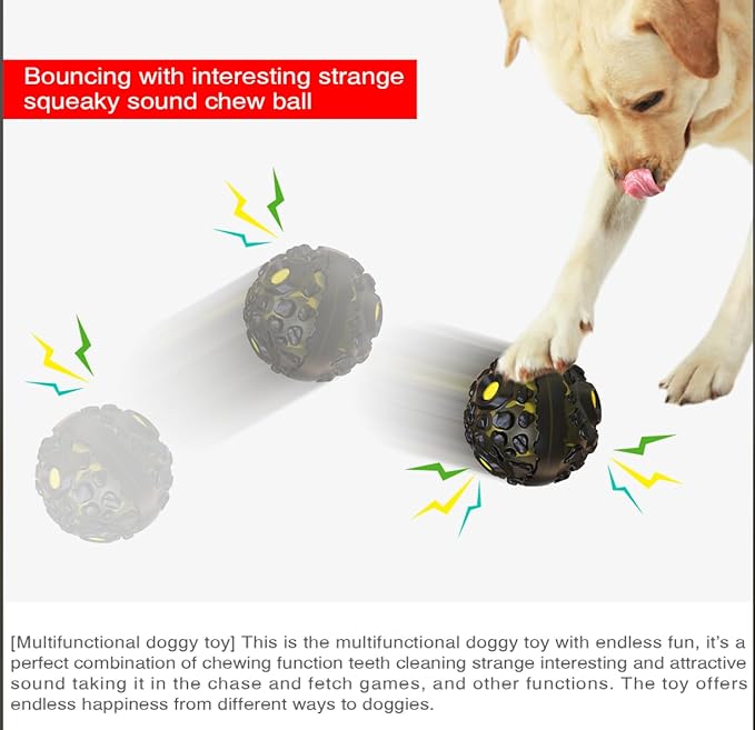 CYBERNOVA Interactive Dog Toys,Dog chew Ball, Fun Squeaky Sound Ball for Small Medium Large Breeds (Black+Yellow)