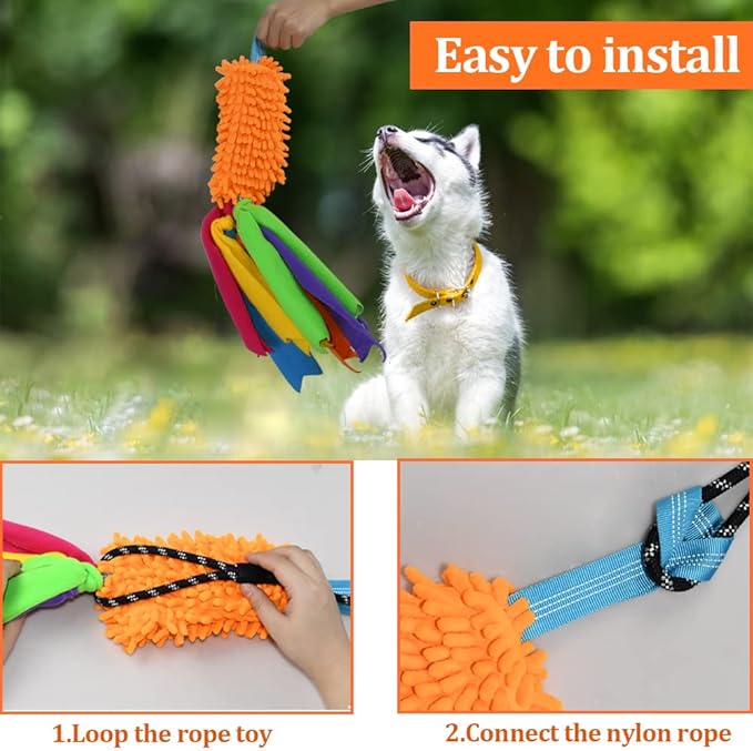 ASOCEA Dog Tug Toy with Flirt Pole, Aggressive Chewers Dog Squeaky Bungee Rope Chase Pull Tug of War Lure Toy with Teaser Wand for Small Medium Large Dogs Puppy Outdoor Exercise & Training