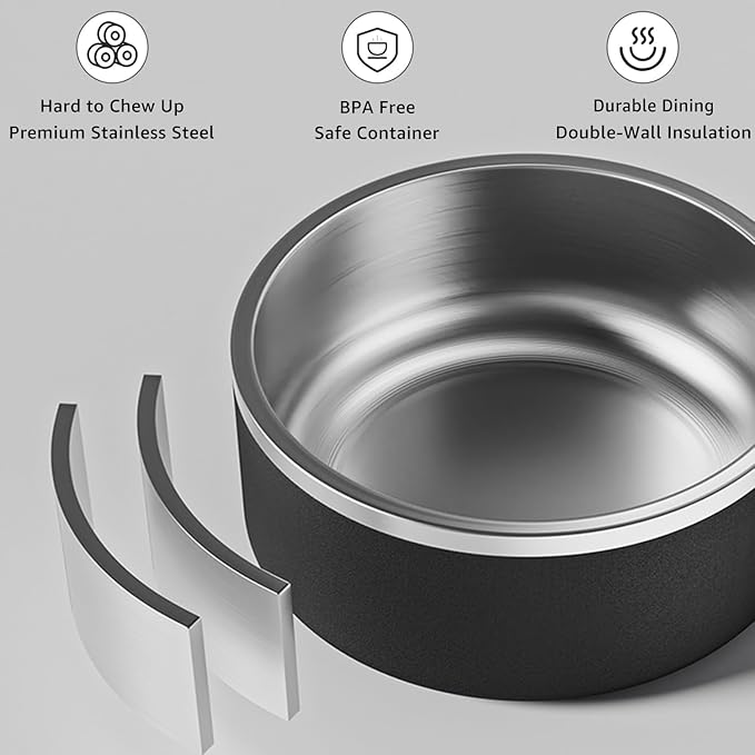 YINGFAN Dog Bowl Durable Non-Slip Stainless Steel Dog Bowl with Rubber Ring Heavy Duty Basic Bowls for Dogs (Black, 32oz)
