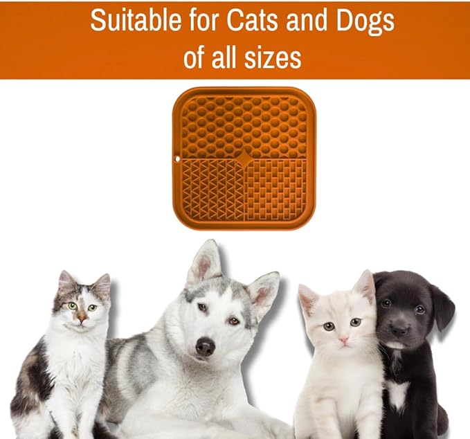 Dog Lick Mat 2-Pack (Orange & Green) with Spatulas – Silicone Licking Pads for Dogs & Cats, Peanut Butter Slow Feeder, Strong Suction, Anxiety Relief for Bath & Grooming, Dishwasher-Safe