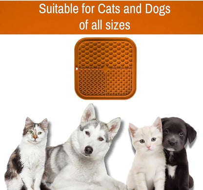 Dog Lick Mat 2-Pack (Orange & Green) with Spatulas – Silicone Licking Pads for Dogs & Cats, Peanut Butter Slow Feeder, Strong Suction, Anxiety Relief for Bath & Grooming, Dishwasher-Safe